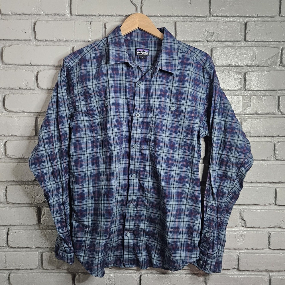 Patagonia Worn Wear Shirt‎ Mens M Flannel Organic Cotton Blue Plaid 53837